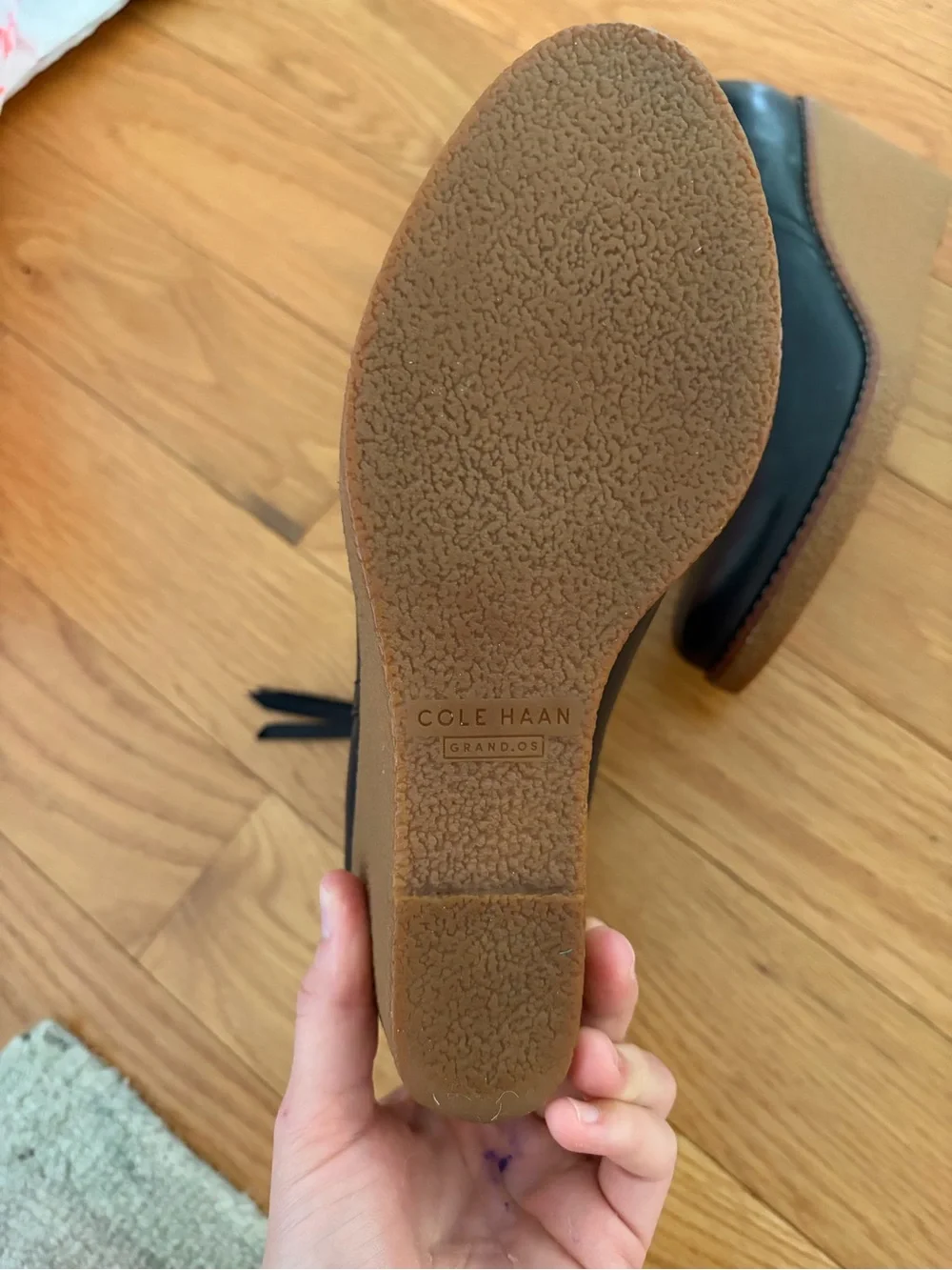 Weatherproof Black Leather Wedge Ankle Boots with Tan Wedge